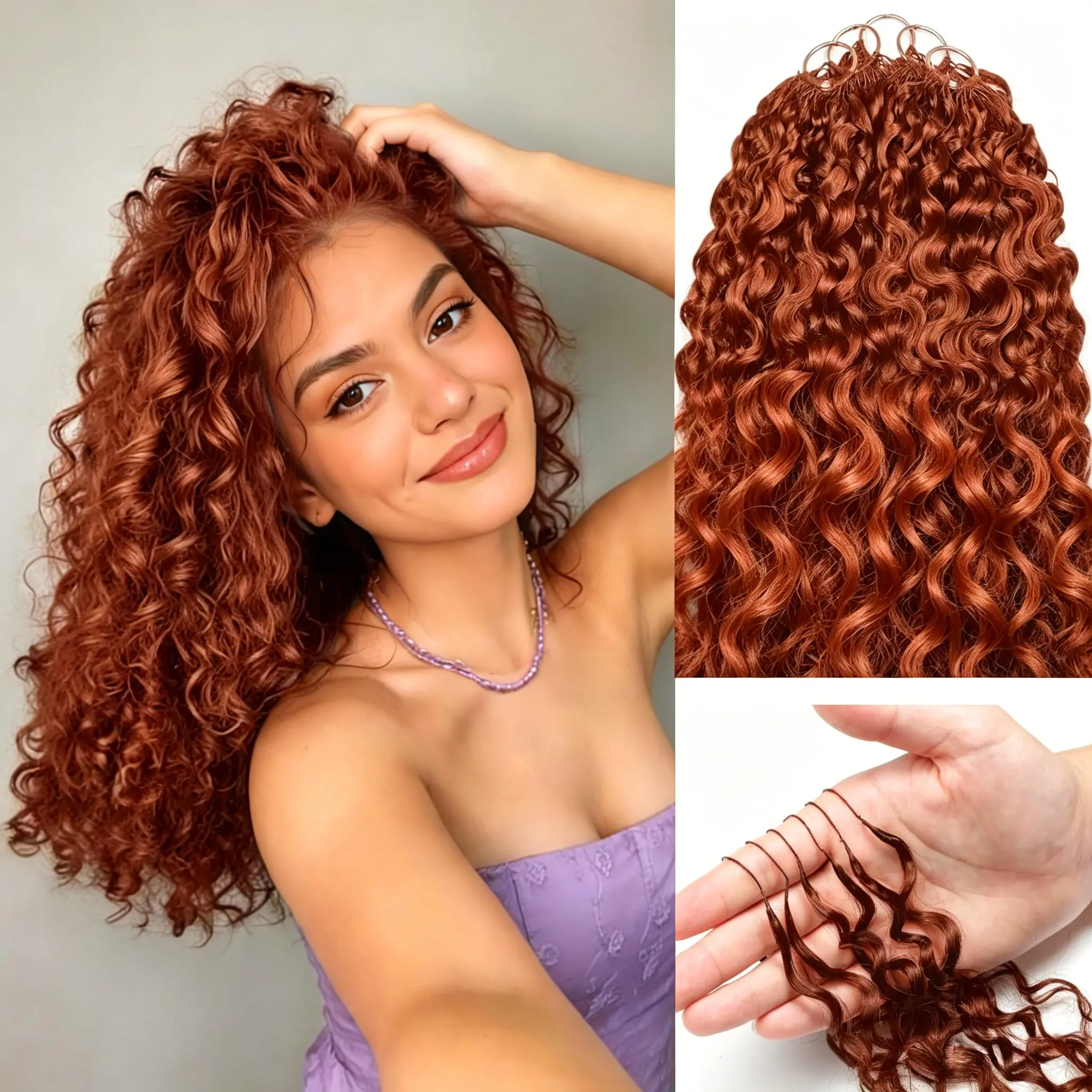 Bling Hair #33 Reddish Brown Colored Burmese Curly Feature Crochet Human Hair Bundles 14-22 Inch Remy Hair Extensions 1 Pcs/4Pcs For Black Women