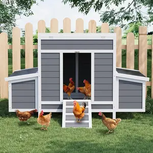 Wooden Chicken Coop, 55" Large Wooden Chicken House with 6 Nesting Boxes, Outdoor Chicken Cage for Outdoor Farm Yard