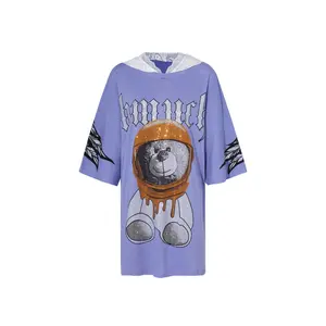 TCH—Light Luxury,Unisex Outfit, New Arrival Rhinestone Purple Bears T Shirt Dress With Wings Streetwear Tshirt summer outfits women's clothing Baggy Top
