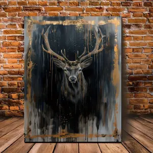 1 Piece Wooden Frame Canvas Painting Modern Abstract Design Majestic Deer Print - Deer Portrait Wall Decor - Canvas Forest Animal Artwork, Gift for Her and Him for Holidays, Suitable for Hanging in Room, Bathroom or Kitchen