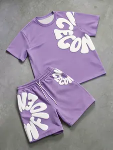 High Street Style Monochrome Letter Print Casual Sportswear Two-Piece Set, Loose-Fitting, Trendy and Comfortable, Perfect for Daily Wear, Sporty Bottoms