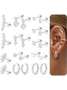 Hypoallergenic Flat Back Earrings for Women Cartilage Earrings Stacks-20G Stainless Steel Flatback Stud Hoop Earring Set Daith Conch Tragus Helix Piercing Jewelry Ear Studs