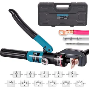 10 Ton Hydraulic Crimping Tool with 11 Standard American Dies, Crimps 12AWG to 4/0 AWG, Copper and Aluminum Cable Crimping Tool, 2/0 AWG Wire Rope Crimping Tools, 4/0 AWG Battery Cable Crimper
