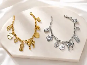 Custom Charm Bracelet | Gold or Silver Figaro Chain | Personalized Charm Bracelet Gift