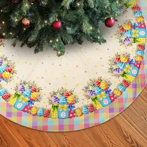 36 Inches Colorful Plaid Easter Tree Skirt Mat, Perfect for Easter Holiday Indoor Outdoor Home Party Decoration