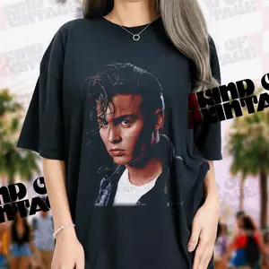 Gildan Vintage 1990 Johnny Depp Cry Baby Graphic T-Shirt, Unisex Loose Cotton Fabric Garment, Women's Hoodie & Sweatshirt Top