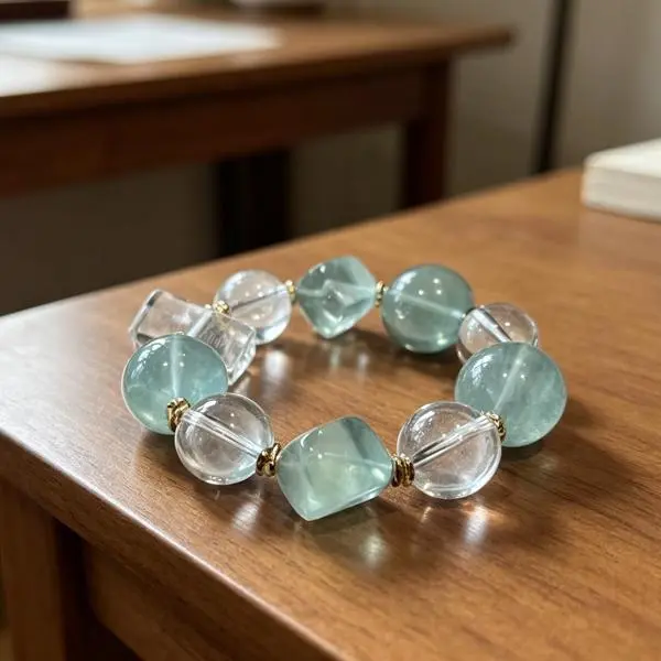 Natural Aquamarine Clear Quartz Bracelet Money Magnet Healing Crystal Bracelet Attract Wealth Prosperity Luck Positive Energy Feng Shui Gemstone Stretch Beaded Bracelets Women Aesthetic Stackable Jewelry Meditation Stress Relief Birthday Gift For Her