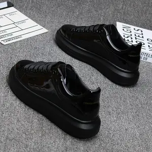 Brandfashionmen'sshoes,blackglossymen'sthick-soledwhitesneakers,versatilecouplesportsandcasualtennisshoes