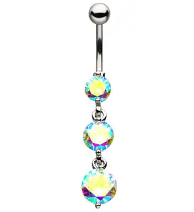 Triple Blue Aurora CZ Dangle Belly Button Ring