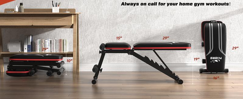 FLYBIRD Adjustable Weight Bench Workout Bench for Home Gym, 15 Degree Decline Sit-Up, Resistance Bands/No Resistance Bands