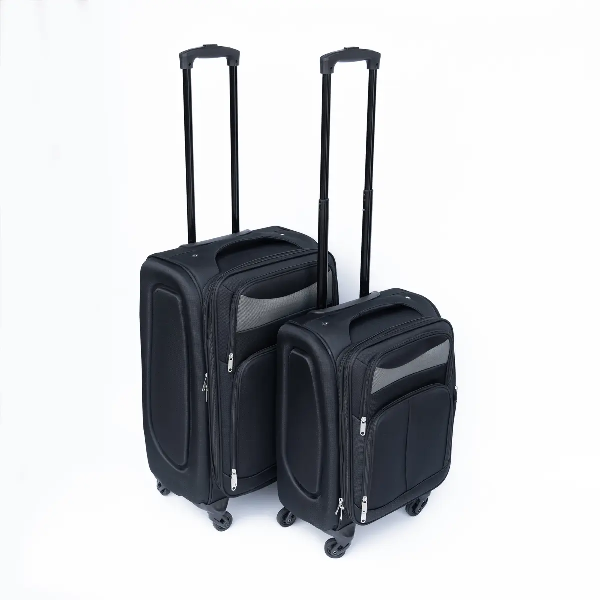 Fabric 2-Piece Black Softside Rolling Carry-On Luggage Set - 20" & 24" Ultralight Durable Water-Resistant Rectangular Cases, Locking Telescopic Multi-Level Handle, 360° Silent Spinner Wheels, High-Density Oxford Cloth, Anti-Pierce Zip, for Business Trips,