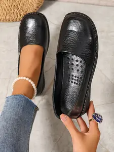 Women's Leather Slip-On Flats, Lightweight Loafers, Breathable Comfortable Daily Wear Shoes, Lightweight Spring & Fall Casual Footwear