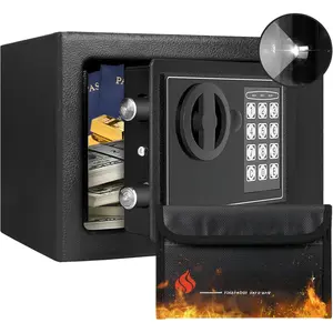 Safe Box for  with Sensor Light & Fireproof  Bag - 0.23 Cubic   Safe Box with Digital Keypad,  & Pass Code Lock, 9.05" W x 6.69" D x 6.69" H, Black