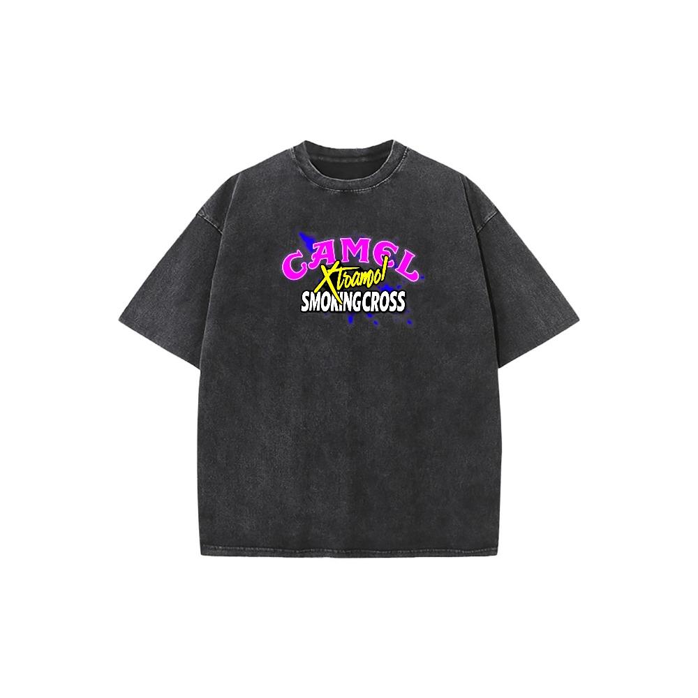 Vintage Camel Motocross Washed Oversized T-Shirt, Retro Dirt Bike Racing Graphic Tee, 90s Extreme Sports Streetwear For Men