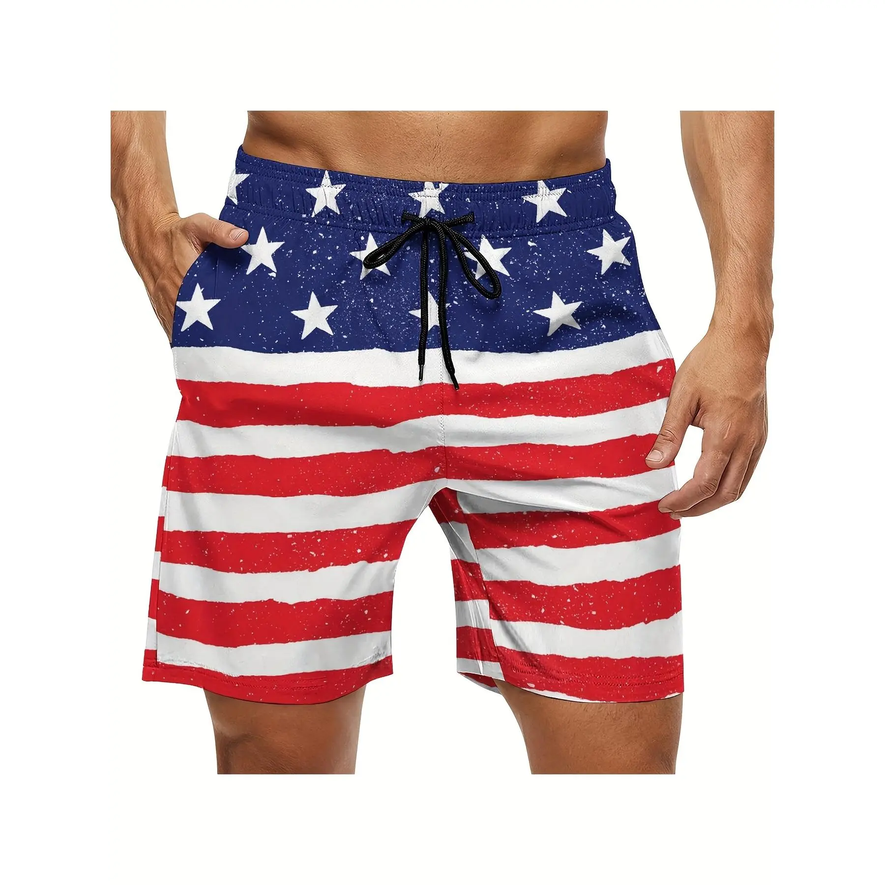 [Made in US] Men's American Flag Print Stretch Soft Lightweight Swim Shorts Quick Dry Beach Trunks for Outdoor Vacation & Sports Summer Swim Bottoms Swimmingtrunks Swimtrunks Swimbottoms Swimset 250th anniversary united states flag