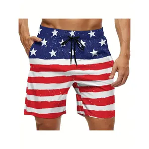 [Made in US] Men's American Flag Print Stretch Soft Lightweight Swim Shorts Quick Dry Beach Trunks for Outdoor Vacation & Sports Summer Swim Bottoms Swimmingtrunks Swimtrunks Swimbottoms Swimset