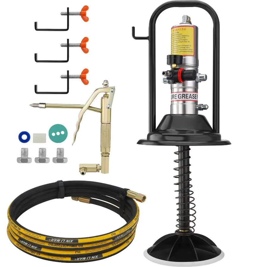 fathersdaygift VEVOR Grease Pump, 50: 1 Pressure Ratio Air Operated Grease Pump with 13 ft High Pressure Hose and Grease Gun, Pneumatic Grease Pump with Barrel Cap, Portable Lubrication Grease Pump 360 Gun Head
