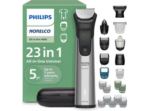 Philips Norelco All-in-One 9000 Series 23-Piece Trimmer - Electric Shaver and Clipper for Face, Beard, Head & Body, Self-sharpening Full Metal Blades, 29 Length Settings (0.5-16 mm), MG9575/49