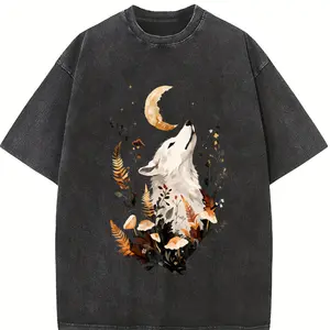 Women'S Autumn Clothing, Looking Up Noble Elegant White Fox Print Round Neck Short Sleeve T-Shirt, Comfortable Soft Fashion Elegant Vintage Casual Versatile Spring Summer Autumn Winter Athletic Style Top Available in S-3XL