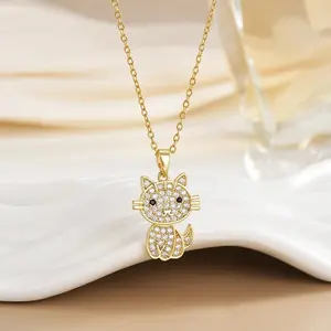 Korean Version Elegant Cat Pendant Necklace for Women Stainless Steel Light Luxury Cute Animal Jewelry Gift