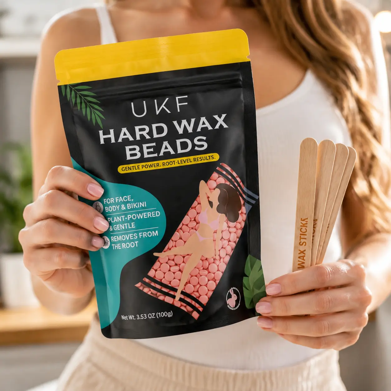 UKF Hard Wax Beads Hair Removal Kit – Stripless Wax Beans for Face, Bikini & Body | At-Home Salon Waxing Kit