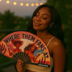 Custom Bamboo Fan with Black Handle Large Folding Clack Fans  Decor