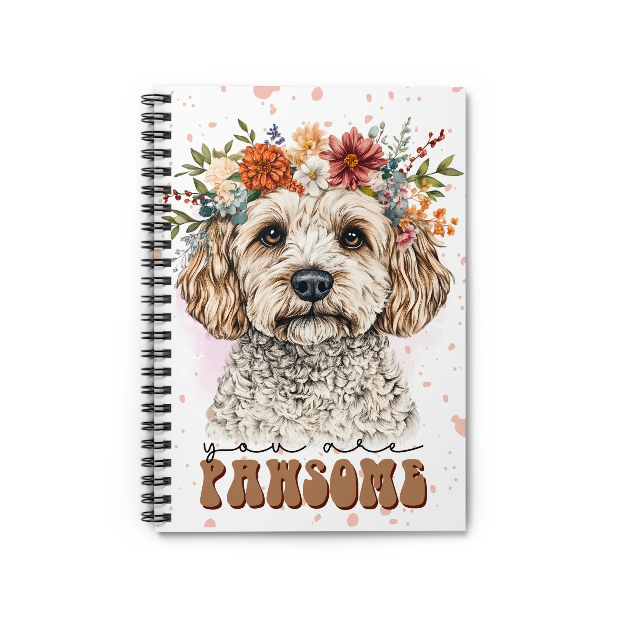 Pawsome Floral Dog Spiral Notebook Pet Journal, Dog Lover Gift Doodle Poodle