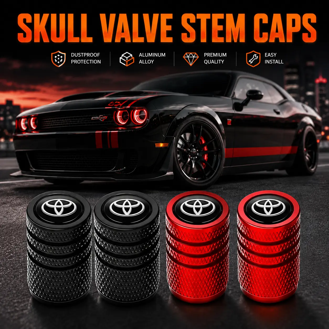 Alloy Anti-Rust Tire Valve Stem Caps Dustproof Leak-Proof Wheel Air Valve Covers, Universal Wheel Mod Parts Fit Toyota RAV4 Camry Tacoma Highlander Sedans SUV Pickups, Stylish Tire Decor & Practical Daily Gift For All Toyota Car Owners
