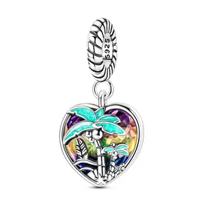 MULA Sunset Coastline Pendant - Tropical Palm Tree Pendant, 925 Silver-plated, Rainbow Glass and Enamel, Beach Vacation Jewelry, Coordinates with Pandora Bracelets, Great Gift for Women Girls