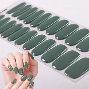 22 tips Gel Nail Full Wraps, Grey-green Strips, Long-Lasting Self-Adhesive Short Full Party Nail Stickers, Summer, Solid Design, One Time Use, Suitable for Women And Girls, No Requiring UV Curing, Quick Nail Art, Road Trips DIY, Decorations Nail