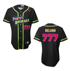 Party Animals Garett Delano #777 EvoShield Jersey - Black Loose Fit Breathable Polyester Baseball Jersey with Moisture-Wicking and Button Down Closures