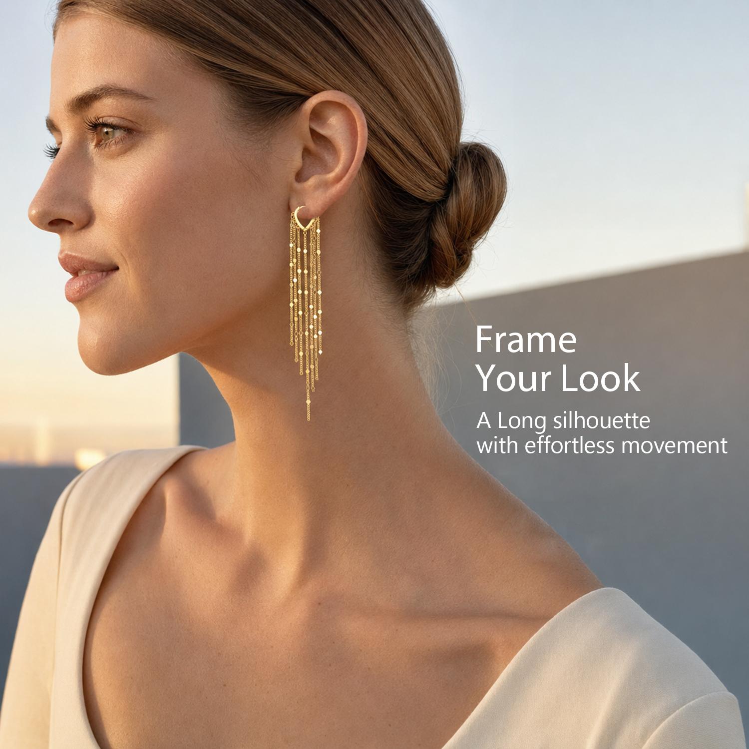 Women's 2Pcs Plated Metal Long Chain Threaded Tassel Earrings - Hypoallergenic, Lightweight Statement Jewelry for Bride Party, Ideal Mother's Day Gifts