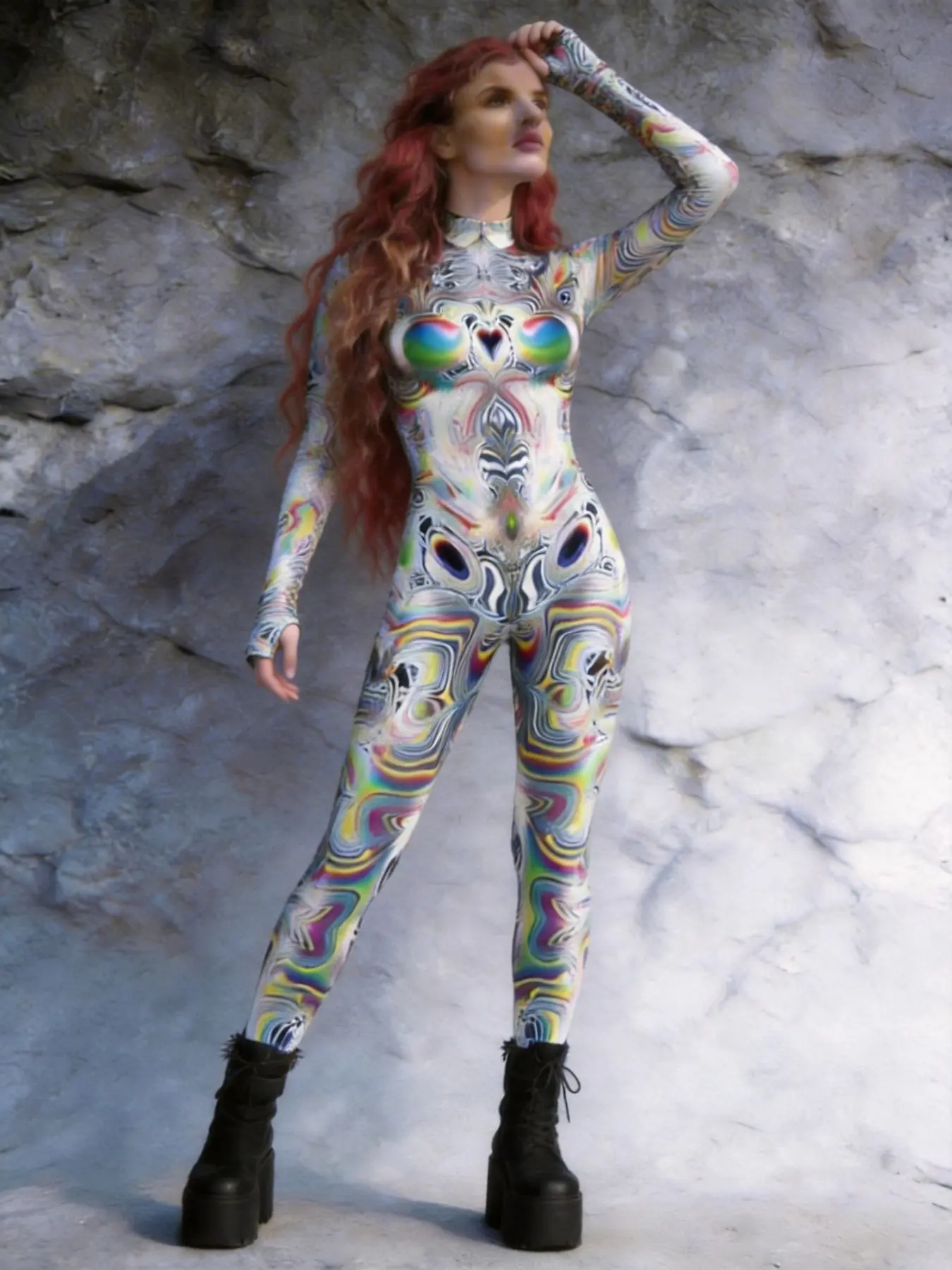 Holi Festival Bestseller Tight Bodysuit, Visual Illusion Cosplay Stage Costume, Women's Sexy Bodycon Pants, Y2K Cyberpunk Night Glow Party Dress
