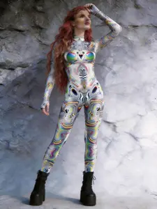 Holi Festival Bestseller Tight Bodysuit, Visual Illusion Cosplay Stage Costume, Women's Sexy Bodycon Pants, Y2K Cyberpunk Night Glow Party Dress