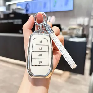 for Toyota Key Fob Cover with Keychain, 4 Buttons TPU Key Shell Compatible with 2019-2024 Venza, RAV4, Land Cruiser, Grand Highlander, Corolla Cross, Tundra, Crown Key Fob Case