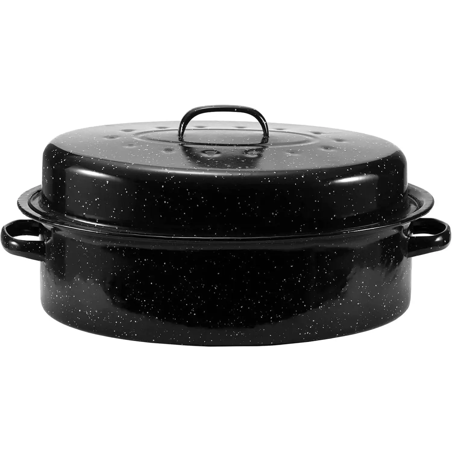 Granite Roaster Pan, 18” Enameled Roasting Pan with Domed Lid. Oval Turkey Roaster Pot, Broiler Pan Great for Turkey, Chicken, Lamb, Vegetable. Dishwasher Safe Cookware Fit for 18Lb Turkey