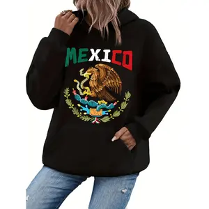 Vibrant Women's Mexican Flag Print Hoodie Featuring Eagle and Cactus Design with Mexico Lettering Perfect for Festivals Travel and Casual Wear All Season Lightweight and Machine Washable