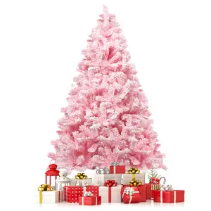 5/6/7Ft Pink Snow Christmas Tree, Flocked Christmas Tree, White and Pink Christmas Tree with 480/700/1200 Tips, Solid Metal Legs for Indoor Outdoor