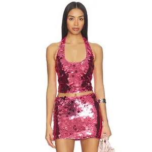 Lovers and Friends Mia Embellished Top in Hot Pink Sequin