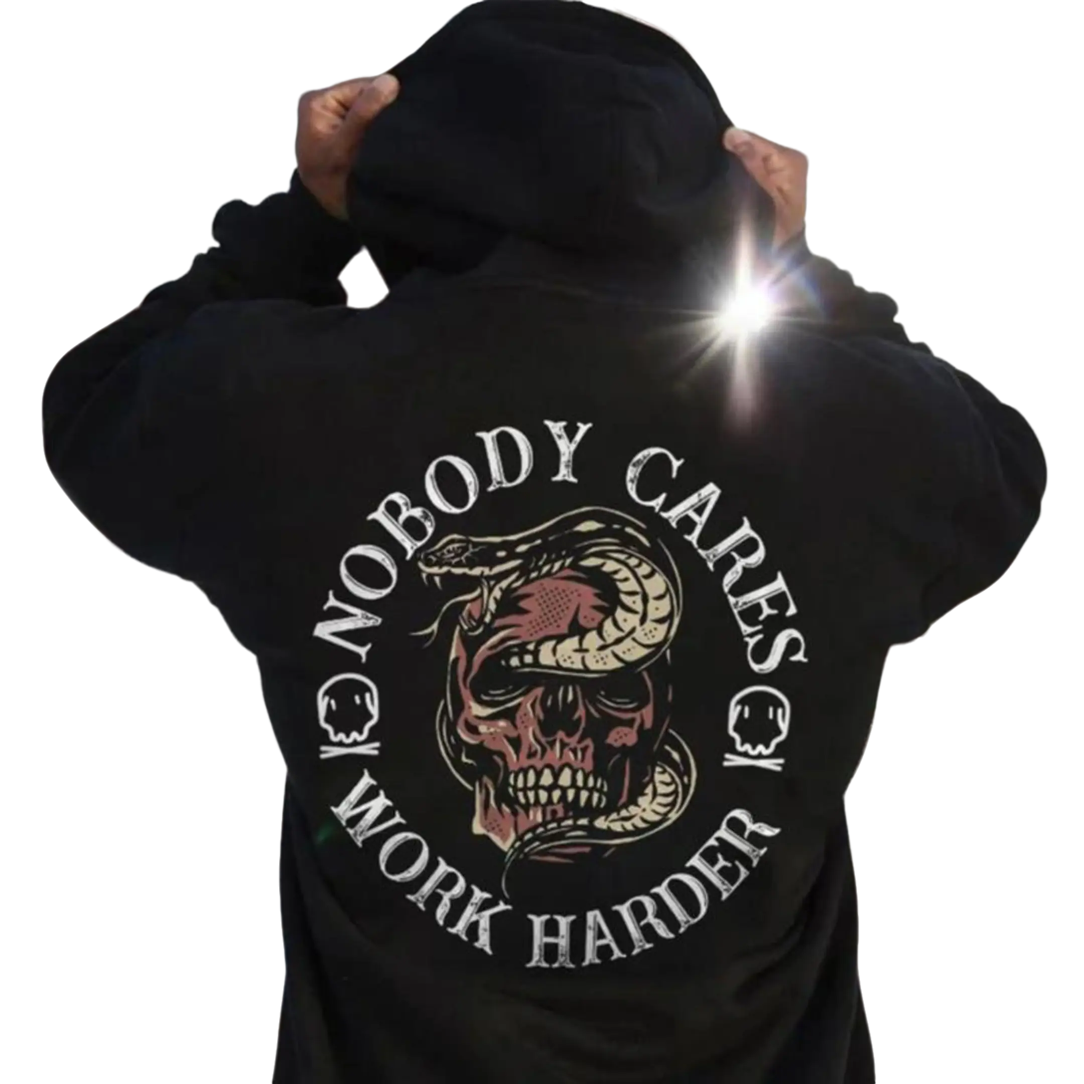 NOBODY CARES, WORK HARDER Snake Wraps Skull Casual Black Print Hoodie Classic Sweatshirts