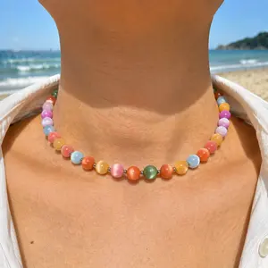 Necklace – Rainbow Beaded Choker – UV Reactive, Waterproof – Summer Jewelry, Stackable