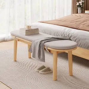 K KELBEL Wooden Bench with Cushioned Seat, Multi-Purpose Shoe Bench and Dining Bench, Available in 47.2”, 55.1”, and 63” Sizes, Elegant Design for Bedroom and Dining Area