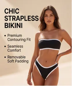 for women Black & White Strapless Bikini   swimsuit