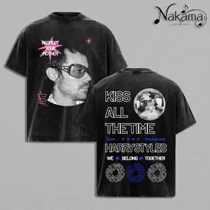 Harry Styles "Kiss All The Time" Tour 2026 Vintage Acid Wash Heavy Cotton Oversize Unisex Pop Concert T-Shirt, Retro Y2K Streetwear Graphic Shirt, Double Printed Love On Tour Disco Music Merch for Fans Collector Washed Tee V2Q