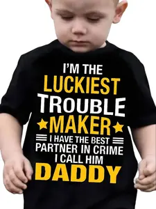 I'm The Luckiest Trouble Maker Partner In Crime Daddy Kids T-Shirt Funny Dad Son Graphic Tee for Boys