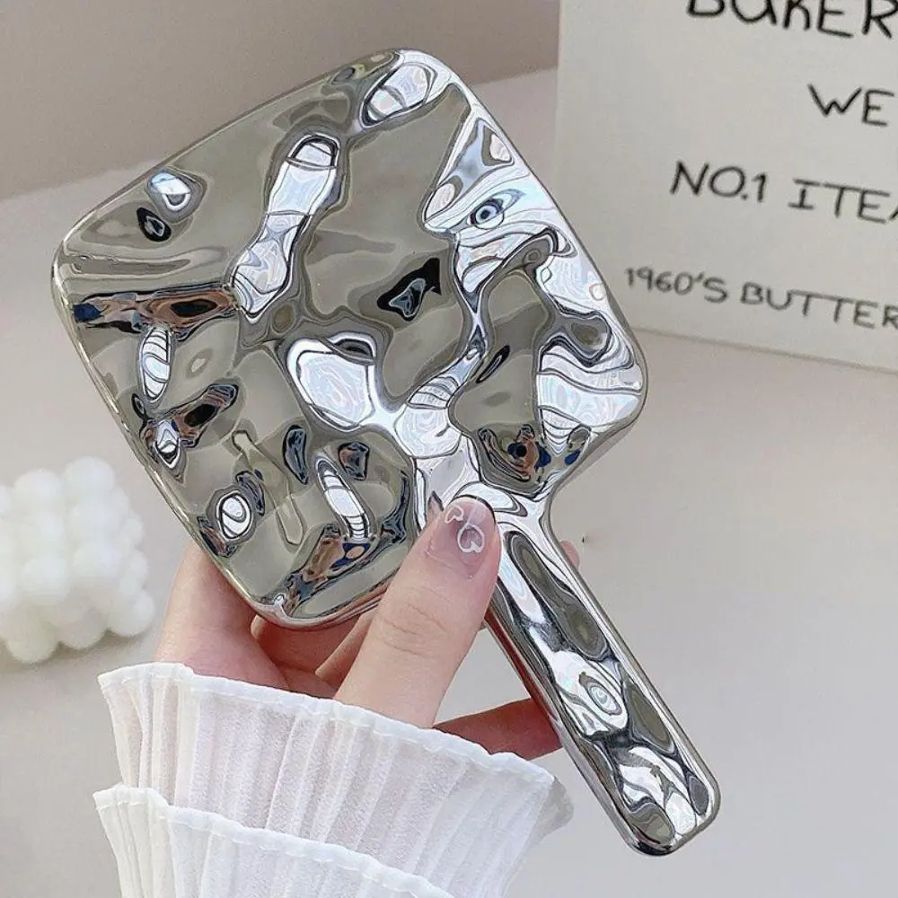 HD Beauty Makeup Mirrors Electroplated Handle Back Silver Wave Designes Portable Round Hand Square Hand Small Make Up Mirror
