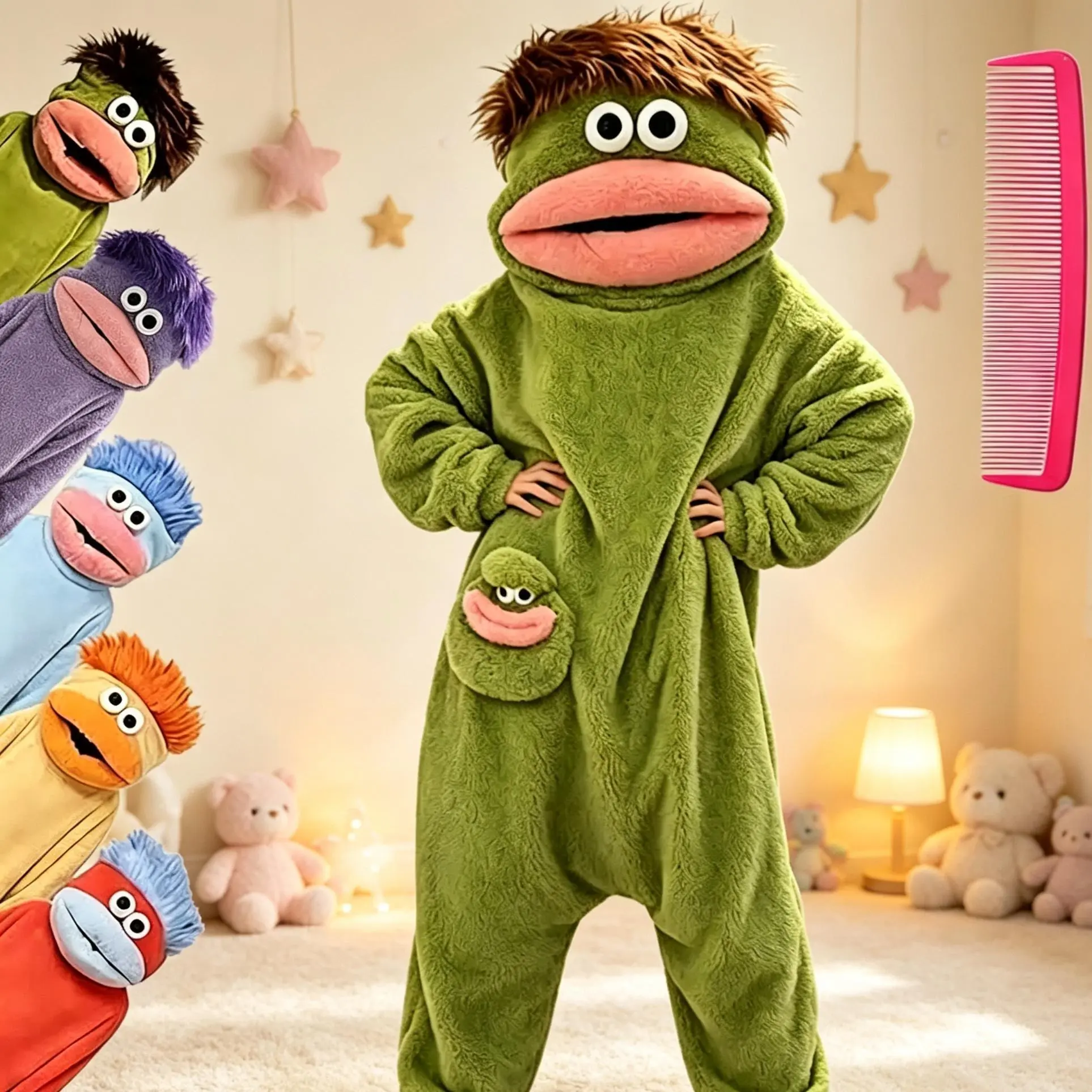 Big Mouth Monster Onesie with Large Comb, Oversized Plush Fleece Wearable Blanket Hoodie for Adults, Soft Cozy One Piece Loungewear Pajamas, Halloween Costume & Gift One Size
