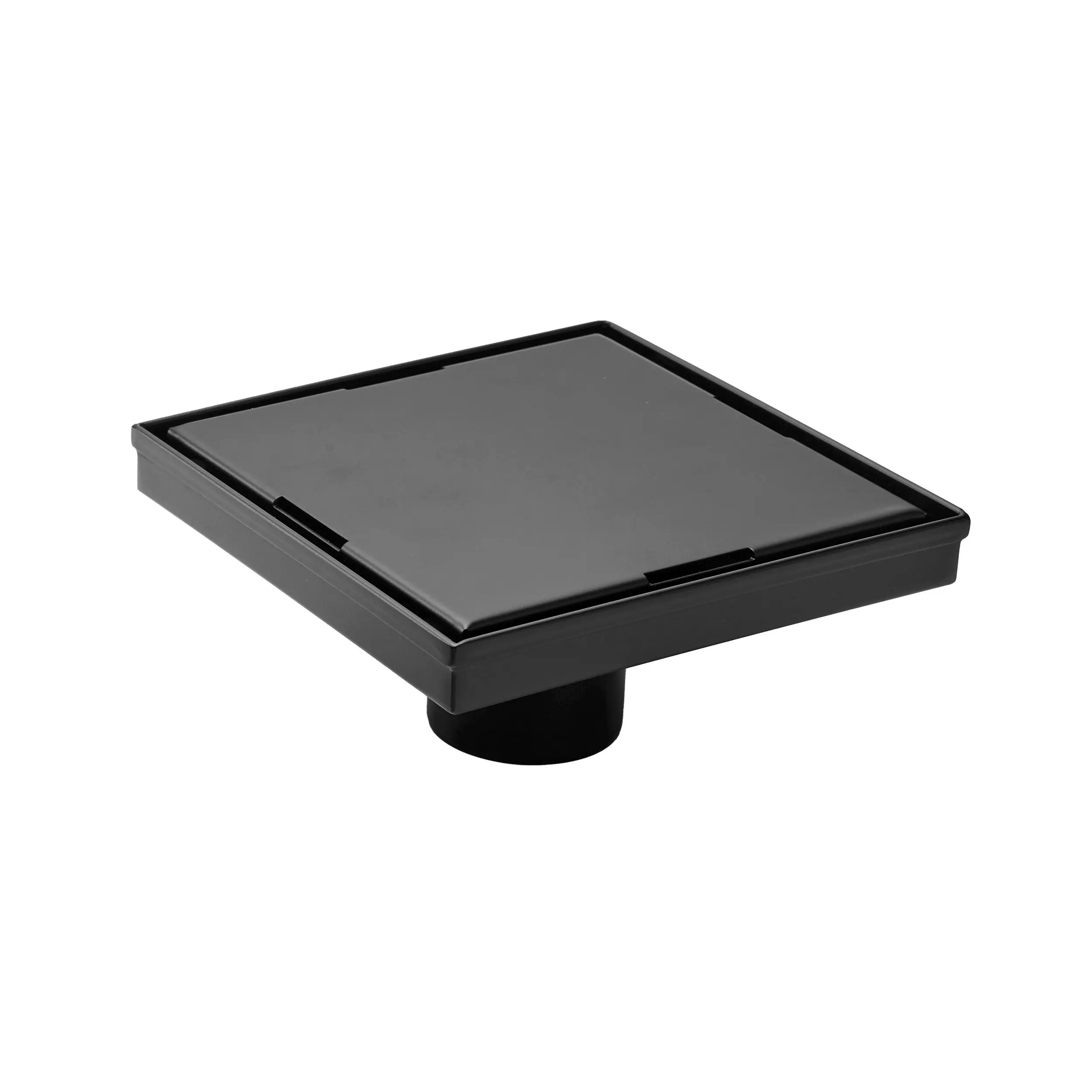 4" Square Shower Drain with Flat Cover, Stainless Steel Shower Floor Drain with 2 in 1 Flat & Tile Insert Cover, Floor Shower Drain with Hair Strainer, Matte Black Filter Installation