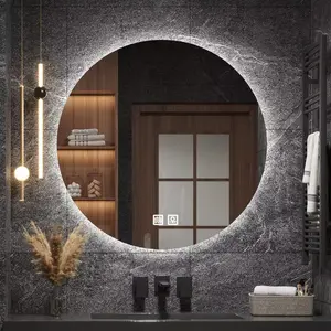 Modern circular LED wall mirror, anti fog intelligent touch, 3 color temperature memory, white, 24 inches