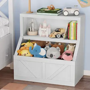 Gaomon Multi-Functional Vintage White Wooden Storage Organizer - Wooden Bookcase Cabinet for Pretend Play Rooms, Classrooms